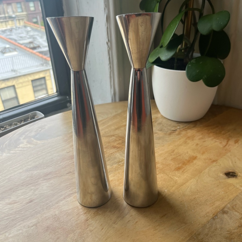Vintage candlestick holders with velvet bottoms.